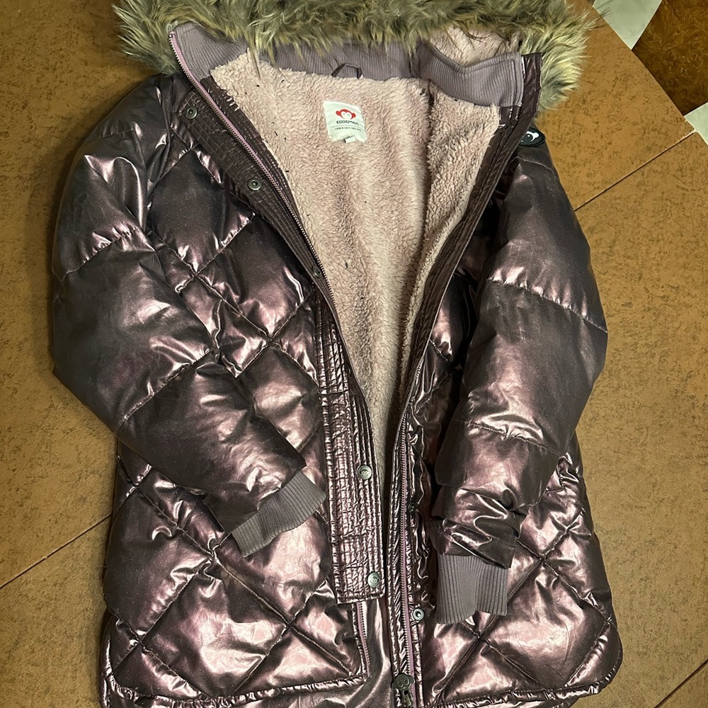 Appaman Shiny Purple Puffer Jacket with Faux Fur Hood